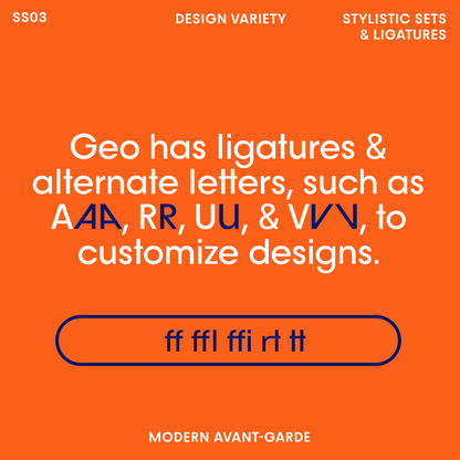 Bauhaus Geo— Geometric, clean sans-serif font, avant-garde alts